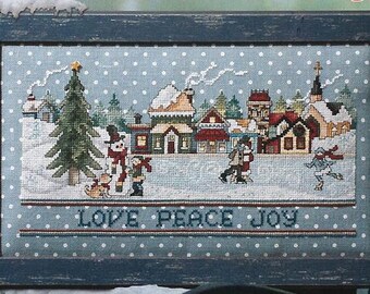 Counted Cross Stitch Pattern, Village, Love, Peace Joy, Skaters, Snow Village, Snowman, Christmas Decor, Stoney Creek, PATTERN ONLY