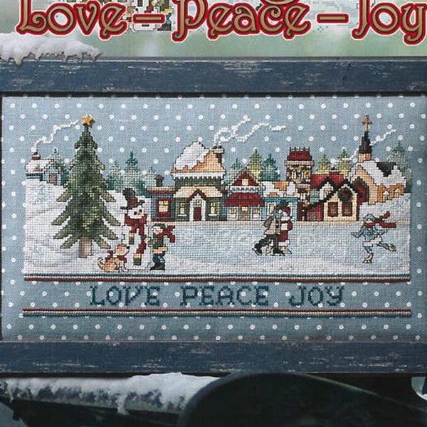 Counted Cross Stitch Pattern, Village, Love, Peace Joy, Skaters, Snow Village, Snowman, Christmas Decor, Stoney Creek, PATTERN ONLY