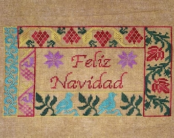 Counted Cross Stitch Pattern, Feliz Navidad, Christmas Decor, Spanish Christmas, Flower Motifs, Jan Hicks Creates, PATTERN ONLY