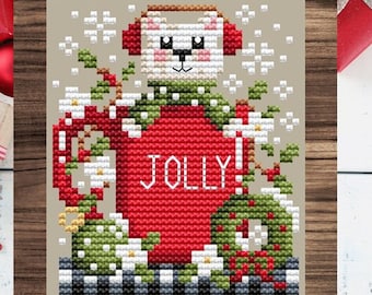 Counted Cross Stitch, Jolly Mug, Christmas Decor, Pillow Ornament, Wreath, Snowflakes, Polar Bear, Shannon Christine Designs, PATTERN ONLY