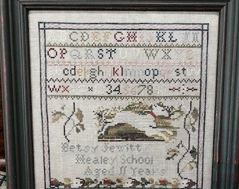 Counted Cross Stitch Pattern, Betsy Jewitt, Reproduction Sampler, Alphabet Sampler, Primitive, The Scarlett House, PATTERN ONLY