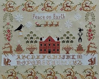 Cross Stitch Pattern, Peace On Earth, Christmas Decor, Birds, Winter Decor, Snowy Scene, Santa, Reindeer, Twin Peak Primitives, PATTERN ONLY
