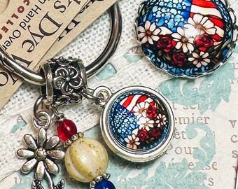 Thread Keep, Needle Minder, Americana, Czech Glass, Daisy Charm, US Flag, Needle Nanny, Floss Ring, Stitching Organizer, My Big Toe Designs
