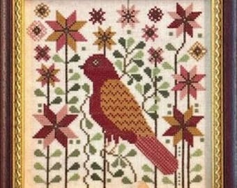 Counted Cross Stitch Pattern, Stars in my Garden, Folk Art, Flower Motifs, Pillow Ornament, Bowl Filler, Bird, Kathy Barrick, PATTERN ONLY