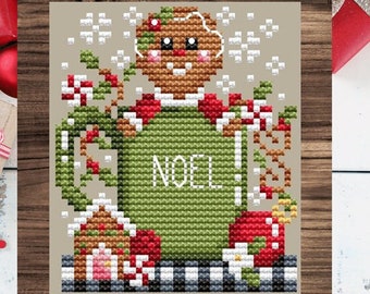 Counted Cross Stitch, Noel Mug, Christmas Decor, Pillow Ornament, Snowflakes, Gingerbread Girl, Shannon Christine Designs, PATTERN ONLY