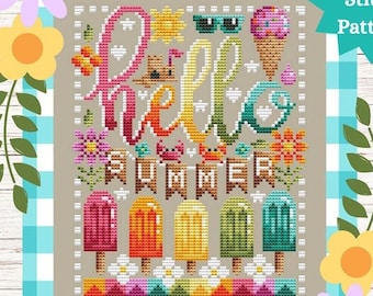 Counted Cross Stitch, Hello Summer 2, Beach Motifs, Ice Cream Cone, Summer Decor, Sunglasses, Shannon Christine Designs, PATTERN ONLY