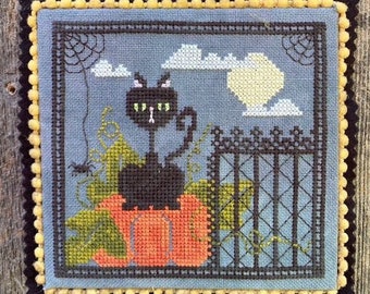 Counted Cross Stitch Pattern, Bella Luna, Cat, Pumpkins, Spider, Halloween Decor, Spooky, Spider Webs, Luhu Stitches, PATTERN ONLY