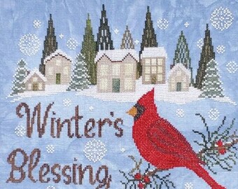 Counted Cross Stitch Pattern, Winter's Blessing, Winter Decor, Bird Motif, Winter Scene, Cardinal, Wildflower Stitching, PATTERN ONLY