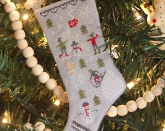 Counted Cross Stitch Pattern, Snow Day, Stocking Ornament, Christmas Decor, Sleigh Ride, Cocoa, Heartstring Samplery, PATTERN ONLY