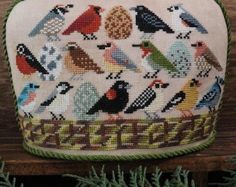 Counted Cross Stitch Pattern, Birdy Bowl, Nature, Bird Motifs, Basket, Eggs, Pillow Ornament, The Blue Flower, PATTERN ONLY