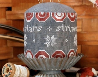 Counted Cross Stitch Pattern, Stars & Stripes, Penny Pin Drum, Patriotic Decor, Pincushion, Beth Twist, Heartstring Samplery, PATTERN ONLY