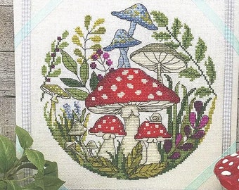 Counted Cross Stitch Pattern, Mushroom Forest, Summer Decor, Mushrooms, Snail, Garden Decor, Nature, Tiny Modernist, PATTERN ONLY