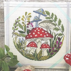 Counted Cross Stitch Pattern, Mushroom Forest, Summer Decor, Mushrooms, Snail, Garden Decor, Nature, Tiny Modernist, PATTERN ONLY