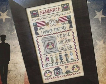 Counted Cross Stitch Pattern, Dear Soldier, Patriotic, American Flag, Americana, Military Honor, Eagle, Finally A Farmgirl, PATTERN ONLY