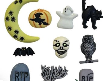Graveyard, Halloween Collection, Pumpkins, Gravestones, Ghost, Moon, Shank Buttons, Craft Embellishments, #4520, Buttons Galore & More,