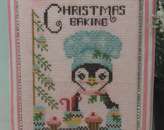 Counted Cross Stitch Pattern, Christmas Baking, Pillow Ornament, Bowl Filler, Penguin, Carolyn Robbins, KiraLyn's Needlearts, PATTERN ONLY