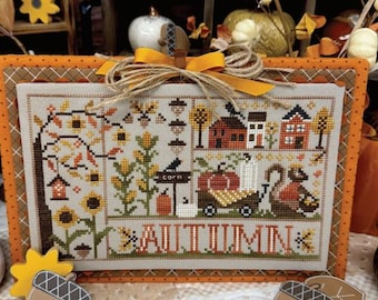 Counted Cross Stitch Pattern, Seasonal Samplings: Autumn, Squirrel, Corn, Acorns, Pumpkins, Primrose Cottage Stitches, PATTERN ONLY