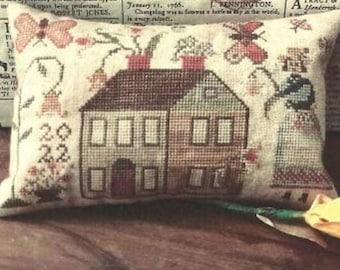 Counted Cross Stitch Pattern, House on Daffodil Street, Butterflies, Spring Decor, Flower Motifs, Personalize, Hands To Work,  PATTERN ONLY