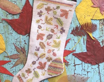 Counted Cross Stitch Pattern, Autumn Leaves, Fall Stocking, Stocking Ornament, Heartstring Samplery, PATTERN ONLY