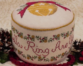 Counted Cross Stitch Pattern, Sleigh Bells Ring, Pin Drum, Bowl Filler, Christmas Decor, Wildflower Stitching, PATTERN ONLY