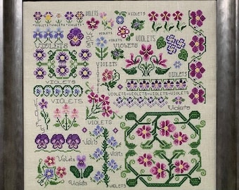 Counted Cross Stitch Pattern, Dreaming of Violets, Flower Motifs Sampler, Pillow, Bowl Fillers, Karen Kluba, Rosewood Manor, PATTERN ONLY