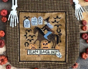 Counted Cross Stitch Pattern, Western Witch, Halloween Decor, Skull, Pumpkins, Bats, Tombstones, Key, Horse, Kathy Barrick, PATTERN ONLY