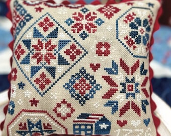 Counted Cross Stitch Pattern, Patriotic Quaker, Patriotic, Americana, Pillow Ornament, Primrose Cottage Stitches, PATTERN ONLY