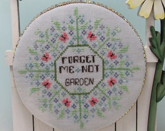 Counted Cross Stitch Pattern, Forget-me-not Garden, Garden Decor, Flowers, Butterflies, Carolyn Robbins, KiraLyn's Needlearts, PATTERN ONLY