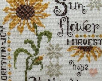 Counted Cross Stitch Pattern, Sunflower, Autumn Decor, Petal Talk Collection, Flower Motifs, Hope, Heart, KiraLyn's Needlearts, PATTERN ONLY