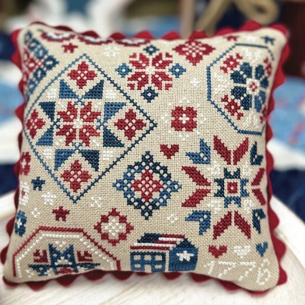 Counted Cross Stitch Pattern, Patriotic Quaker, Patriotic, Americana, Pillow Ornament, Primrose Cottage Stitches, PATTERN ONLY