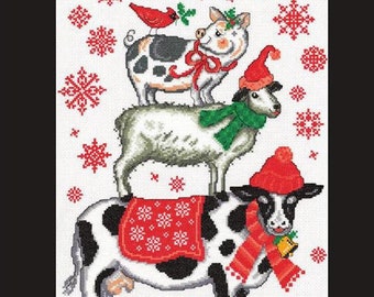 Counted Cross Stitch Pattern, Holiday Farm Animals, Christmas Decor, Cow, Goat, Pig, Imaginating, Ursula Michael, PATTERN or KIT ONLY