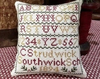 Counted Cross Stitch Pattern, C Strudwick 1894, Christmas Sampler, Pillow Ornament, Holly, Primitive Decor, The Scarlett House, PATTERN ONLY