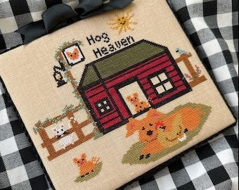 Counted Cross Stitch Pattern, Hog Heaven, Farmhouse Country, Pillow Ornament, Bowl Filler, Pigs, Finally A Farmgirl, PATTERN ONLY