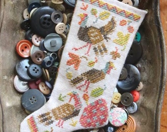 Counted Cross Stitch Pattern, Turkey Talk, Fall Stocking, Stocking Ornament, Heartstring Samplery, PATTERN ONLY