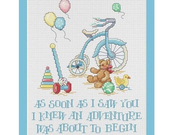 Counted Cross Stitch Patterns, First Adventure, Joy in the Journey Series, Baby Shower, First Steps, Sue Hillis Designs, PATTERN ONLY