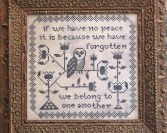 Counted Cross Stitch Pattern, We Belong, Monochromatic Sampler, Owl, Halloween Decor, Heartstring Samplery, PATTERN ONLY