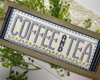 Counted Cross Stitch Pattern, Coffee and Tea, Word Swap, Flowers, Stitching with the Housewives, PATTERN ONLY