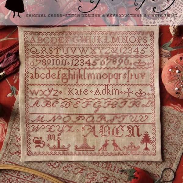 Counted Cross Stitch Pattern, Kate Adkin, Rustic, Monochromatic, Alphabet Sampler, English Sampler, Heartstring Samplery, PATTERN ONLY