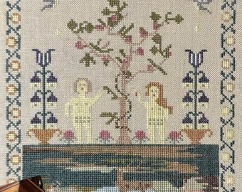 Counted Cross Stitch Pattern, Petite Adam & Eve, Reproduction Collaboration Sampler, Religious, Needlework Press, PATTERN ONLY