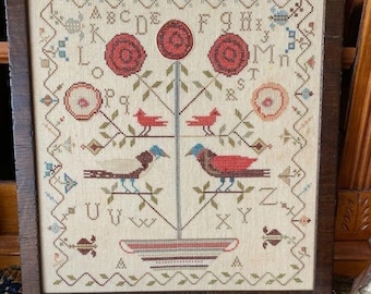 Counted Cross Stitch Pattern, Birds of a Feather, Lollipop Flowers, Primitive Decor, Blackbird Designs, PATTERN ONLY