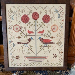 Counted Cross Stitch Pattern, Birds of a Feather, Lollipop Flowers, Primitive Decor, Blackbird Designs, PATTERN ONLY