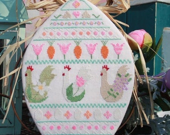 Cross Stitch Pattern, Spring Chickens, Spring Decor, Daisies, Eggs, Flowers, Band Sampler, Garden Decor, Luhu Stitches, PATTERN ONLY