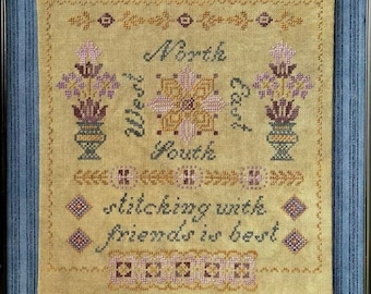 Counted Cross Stitch Pattern, Stitching With Friends, Quaker Style, Friendship, Flowers, Directional Words, Jan Hicks Creates, PATTERN ONLY