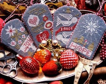 Counted Cross Stitch Pattern, Advent Season Ornament Set, Christmas Decor, Bowl Fillers, Star, Heartstring Samplery, PATTERN ONLY