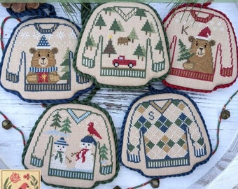 Counted Cross Stitch Pattern, Woodland Holiday, Sweater Ornaments, Christmas Decor, Pickup Truck, Bowl Fillers,  Lila's Studio, PATTERN ONLY