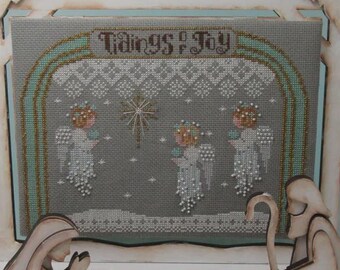 Counted Cross Stitch Pattern, Tidings of Joy, Christmas Decor, Unfinished Stable, Angels, Star, Kiralyn's Needlearts, PATTERN or DISPLAY