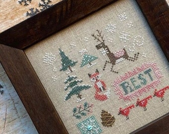 Counted Cross Stitch, Doodles: Winter, Deer, Fox, Cardinal, Winter Decor, Snowflakes, Evergreen, Heart in Hand, PATTERN KIT