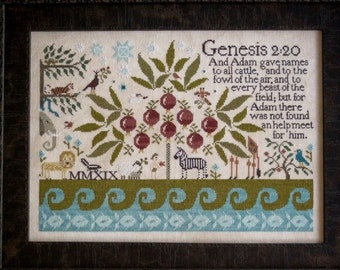 Cross Stitch Pattern, Adam Names the Animals, Bible Verse, Animals, Genesis, Bible, Zebra, Plum Street Samplers, PATTERN ONLY