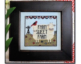 Counted Cross Stitch, Farm Sweet Farm, Primitive Crow, Windmill, Pasture, Patriotic Bunting, Americana, Annie Beez Folk Art, PATTERN ONLY