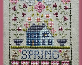 Counted Cross Stitch Pattern, Spring Saltbox, Floral Motifs, Bunnies, Birds, Spring Decor, Waxing Moon Designs, PATTERN ONLY